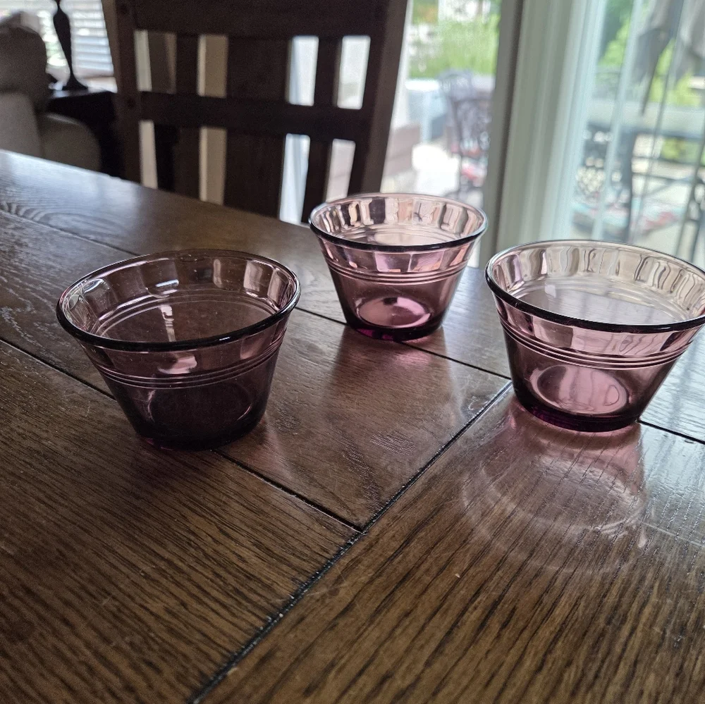 Trio Of Purple Custard Glasses Pyr-O-Rey Mexico